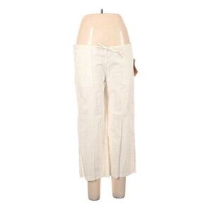 Red Fox Pants Womens Large White Linen Capri Pants Mid Rise Straight Leg NEW